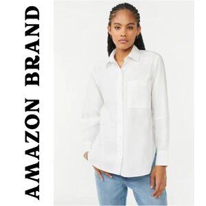 NWT Amazon Brand Women's White Tunic Button Up Blouse Top, Size M